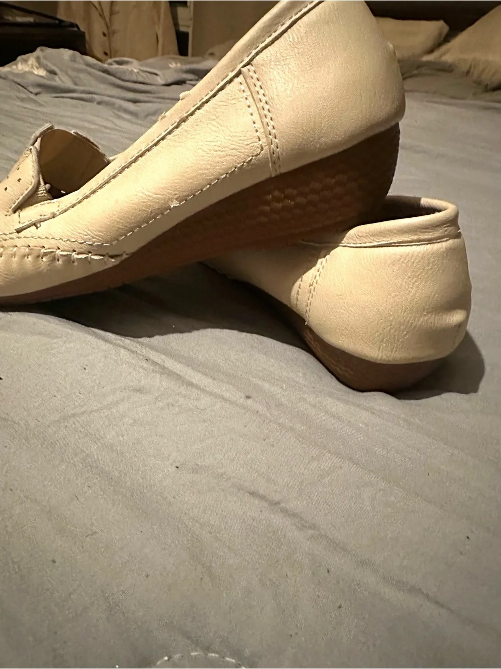 Women's Cream Perforated Slip-On Loafers